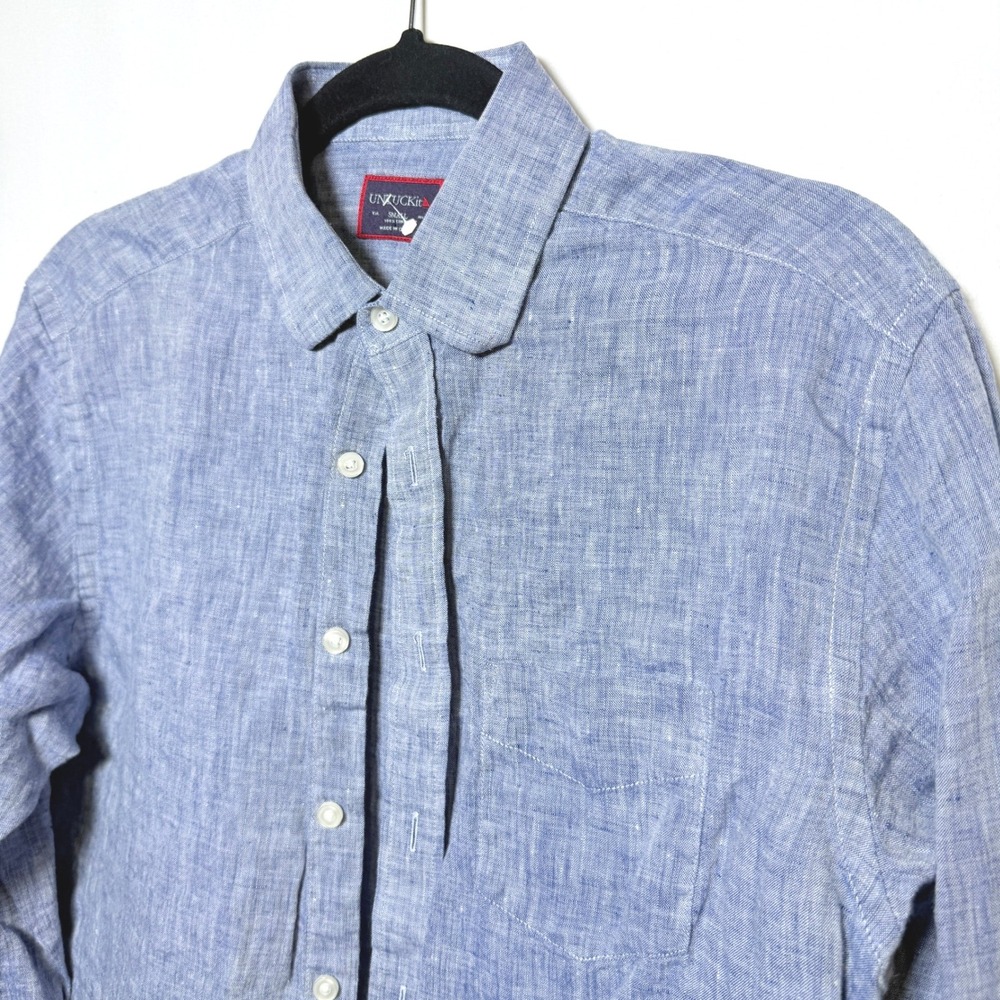 UNTUCKit Mens Small Blue 100% Linen Long Sleeve Button Down Shirt Pocket